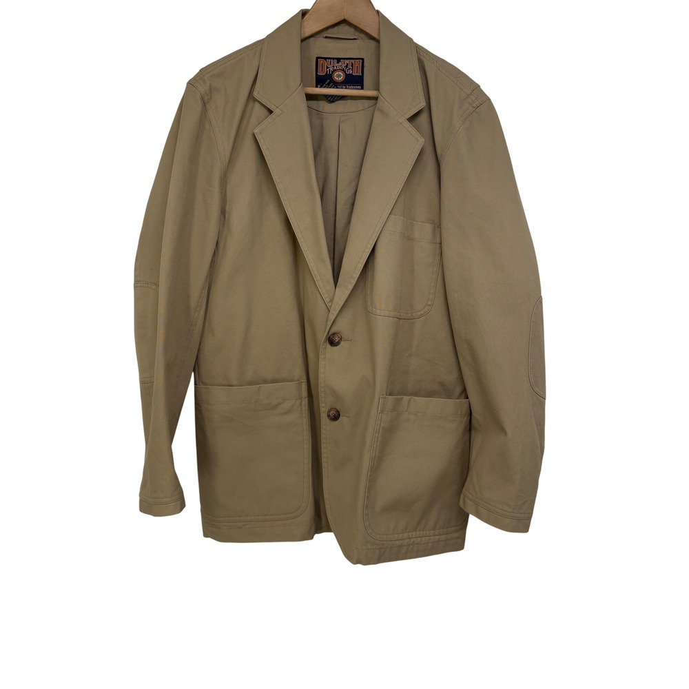 Duluth Trading Co Mens Khaki Cotton Canvas Field Blazer Jacket Tan Size M